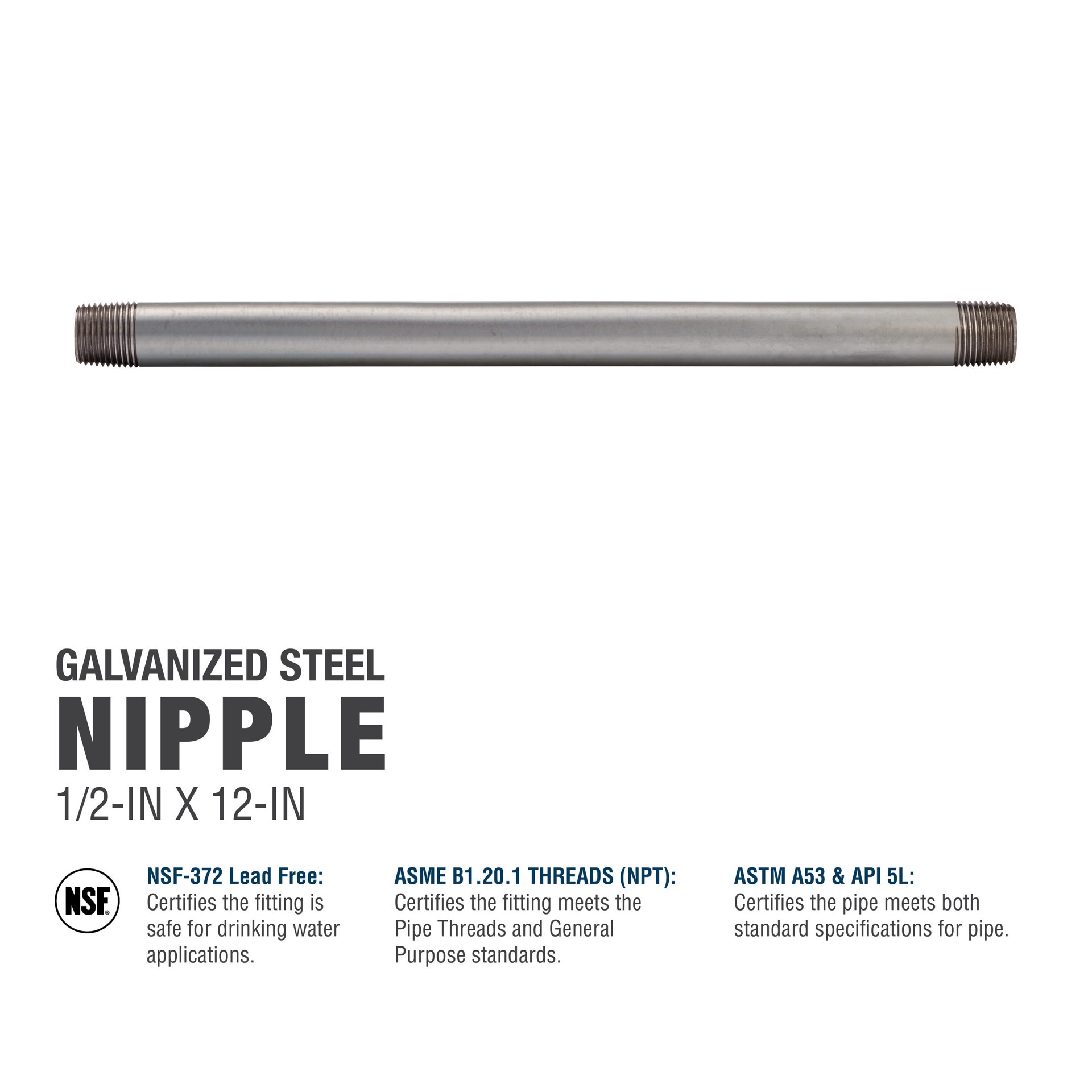 slide 5 of 6, RELIABILT 1/2-in x 12-in Galvanized Nipple, 1 ct
