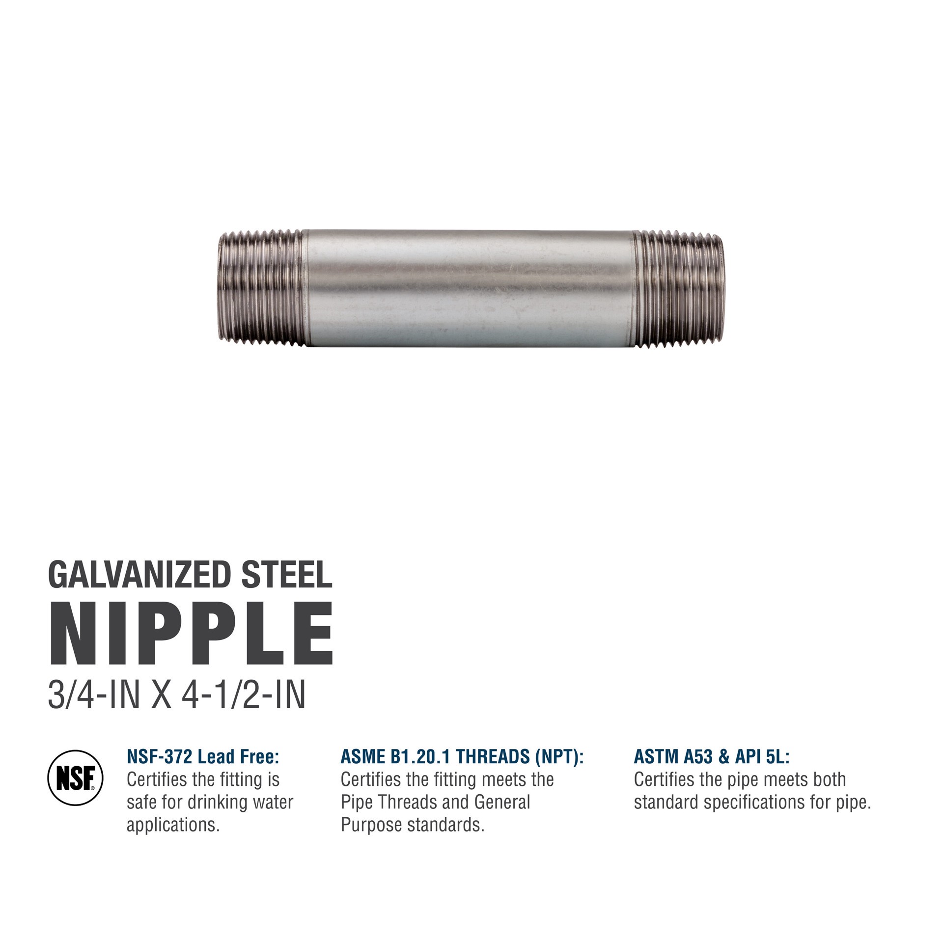slide 5 of 6, RELIABILT 3/4-in x 4-1/2-in Galvanized Nipple, 1 ct