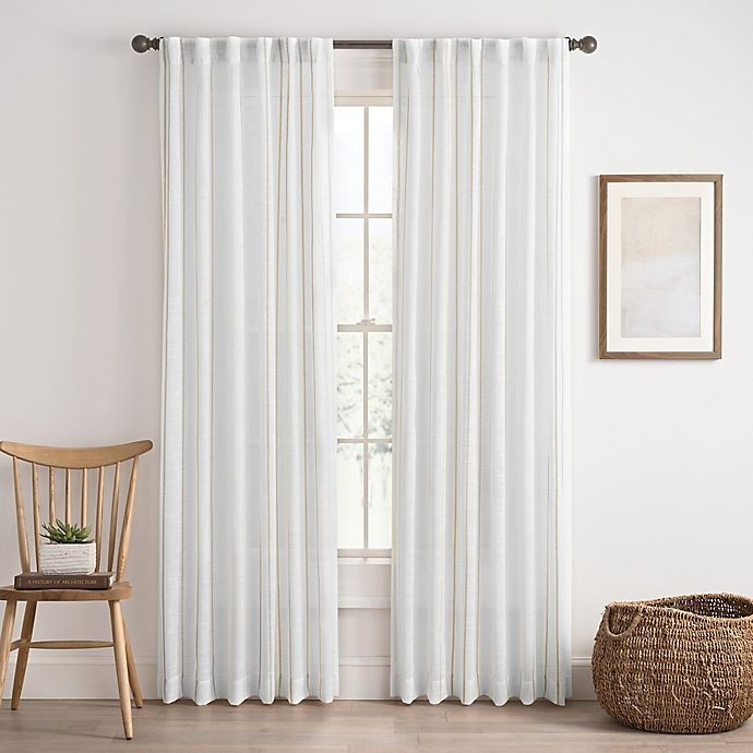 slide 1 of 3, Mercantile Cassora Rod Pocket/Back Tab Stripe Window Curtain Panel - Linen, 108 in