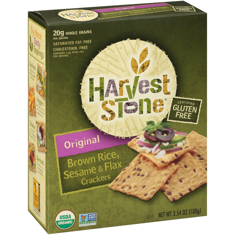 slide 2 of 8, Harvest Stone Original Brown Rice, Sesame & Flax Crackers, 3.5 oz