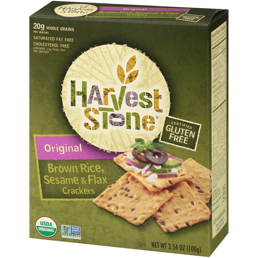 slide 3 of 8, Harvest Stone Original Brown Rice, Sesame & Flax Crackers, 3.5 oz