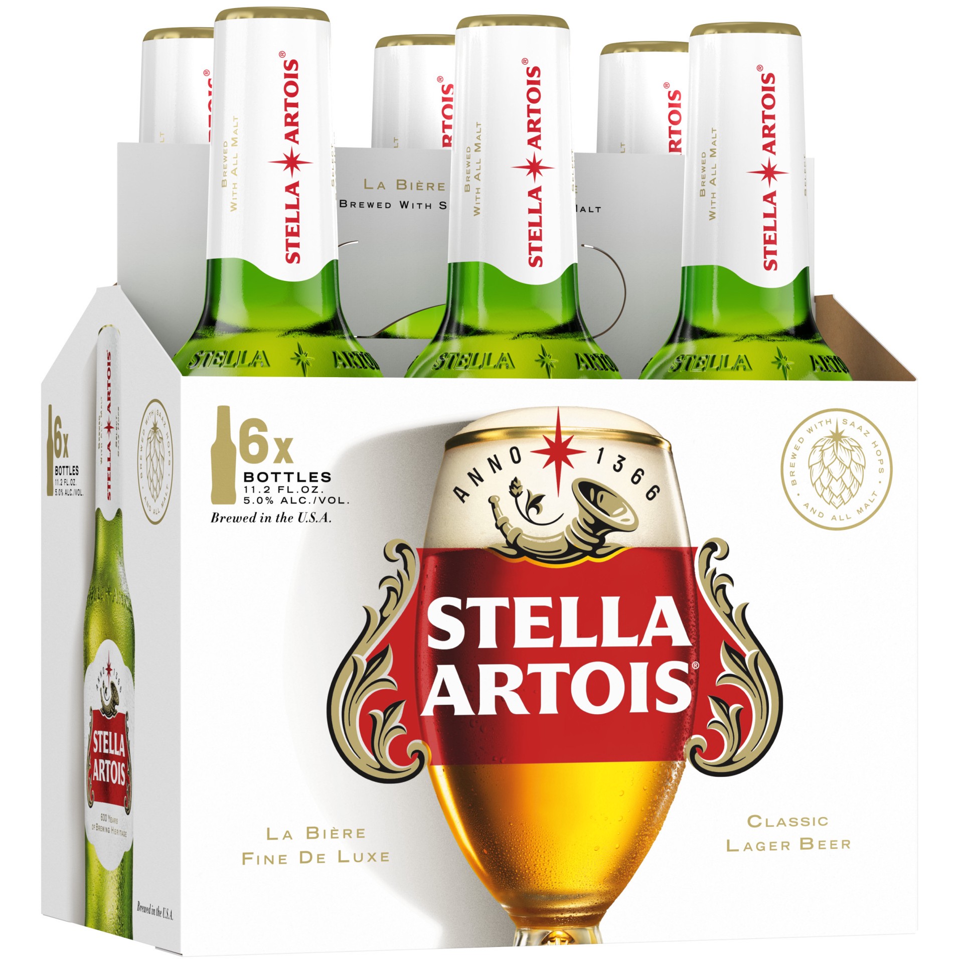slide 1 of 6, Stella Artois Premium Lager Beer, 6 Pack, 11.2 fl oz Glass Bottles, 11.2 fl oz