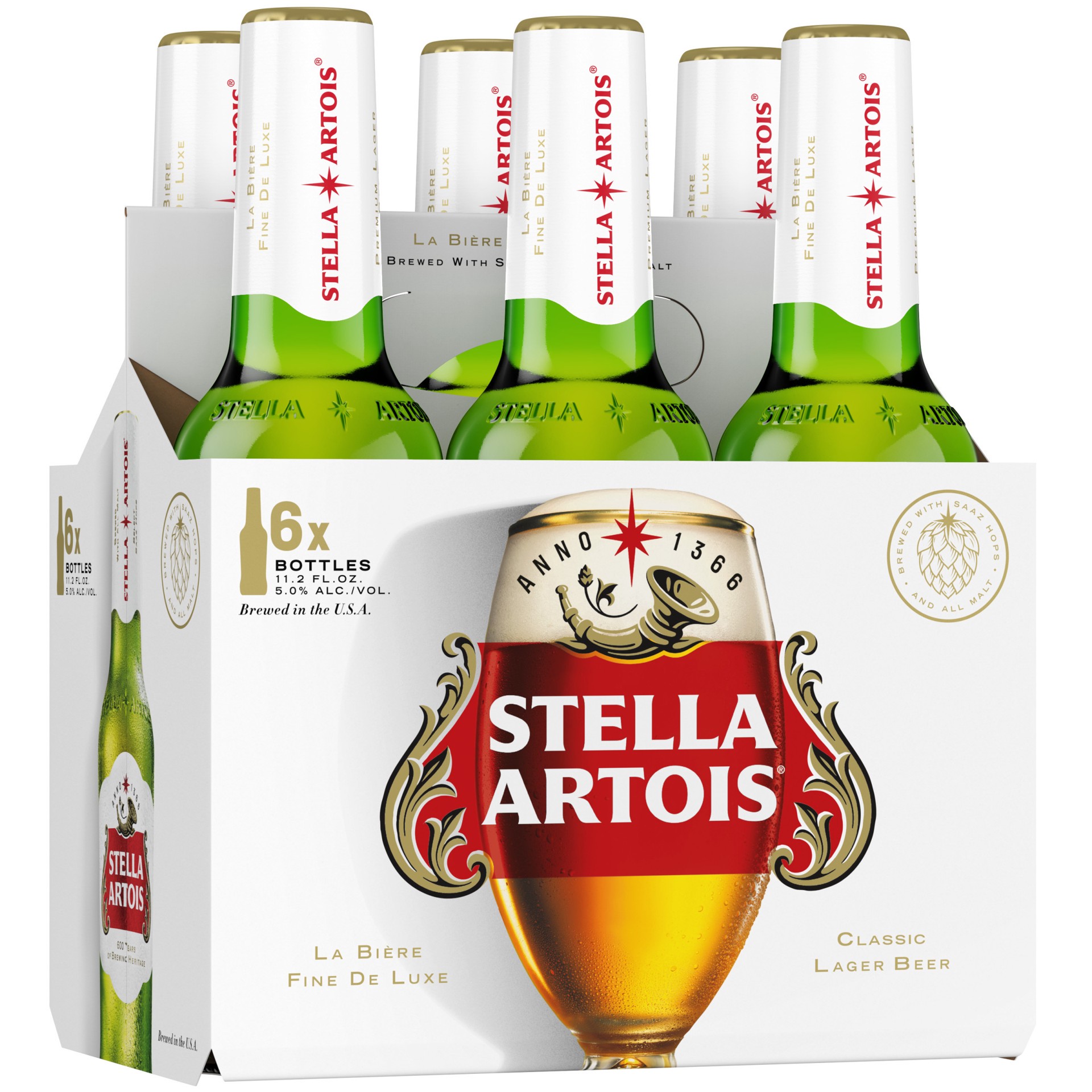 slide 1 of 6, Stella Artois Lager, 6 Pack Beer - 11.2 FL OZ Bottles, 67.2 fl oz