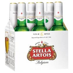 Stella Artois Premium Lager Beer, 6 Pack, 11.2 fl oz Glass Bottles