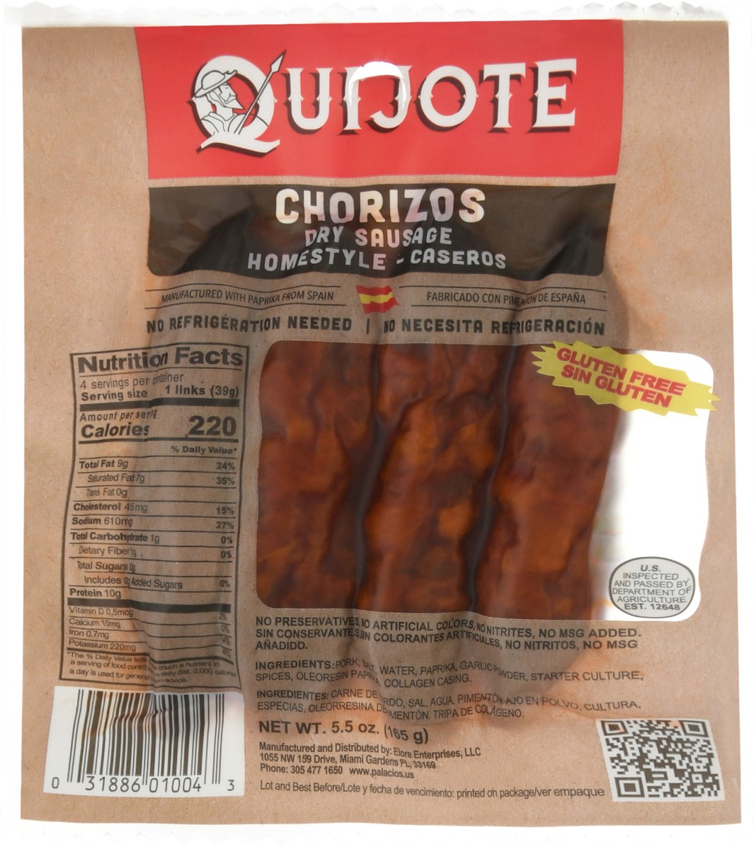 slide 1 of 12, Quijote Chorizos Caseros (Homestyle Dried Sausage) 4-Pack, 5.5 oz