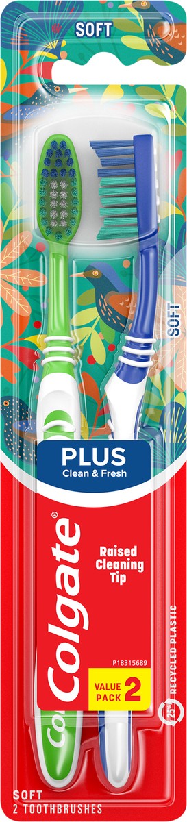 slide 3 of 3, Colgate Plus Cleaning Tip Toothbrush Soft, 2 ct