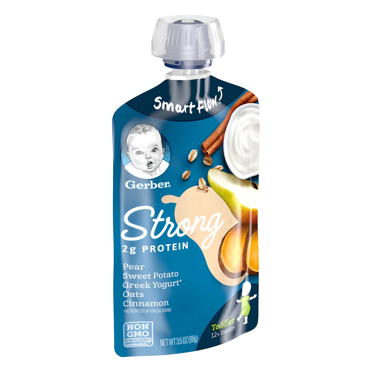 slide 9 of 9, Gerber Graduates Snacks for Toddler Grow Strong Greek Yogurt, Pear Sweet Potato Oats Cinnamon, 3.5 oz Pouch, 3.5 oz