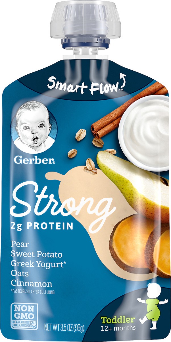 slide 6 of 9, Gerber Graduates Snacks for Toddler Grow Strong Greek Yogurt, Pear Sweet Potato Oats Cinnamon, 3.5 oz Pouch, 3.5 oz