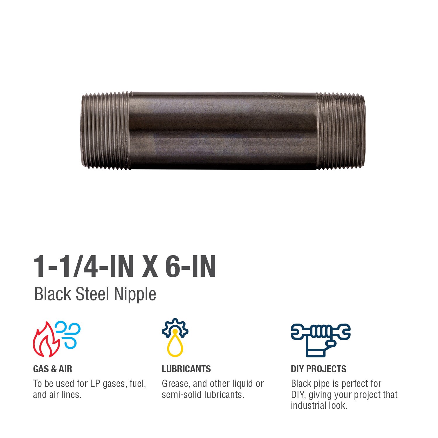 slide 4 of 6, RELIABILT 1-1/4-in x 6-in Black Nipple, 1 ct