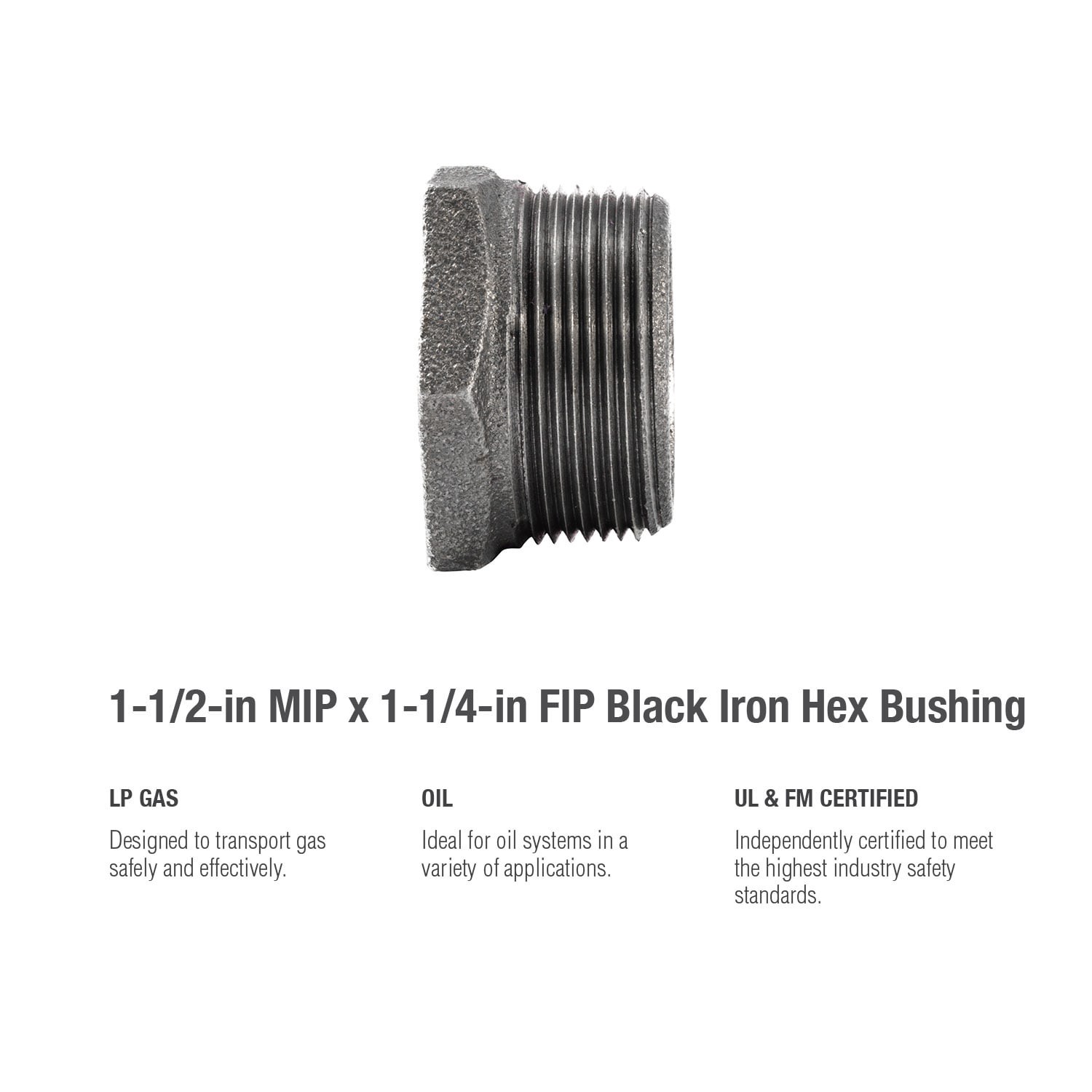 slide 5 of 5, RELIABILT 1-1/2-in x 1-1/4-in Black Hex Bushing, 1 ct