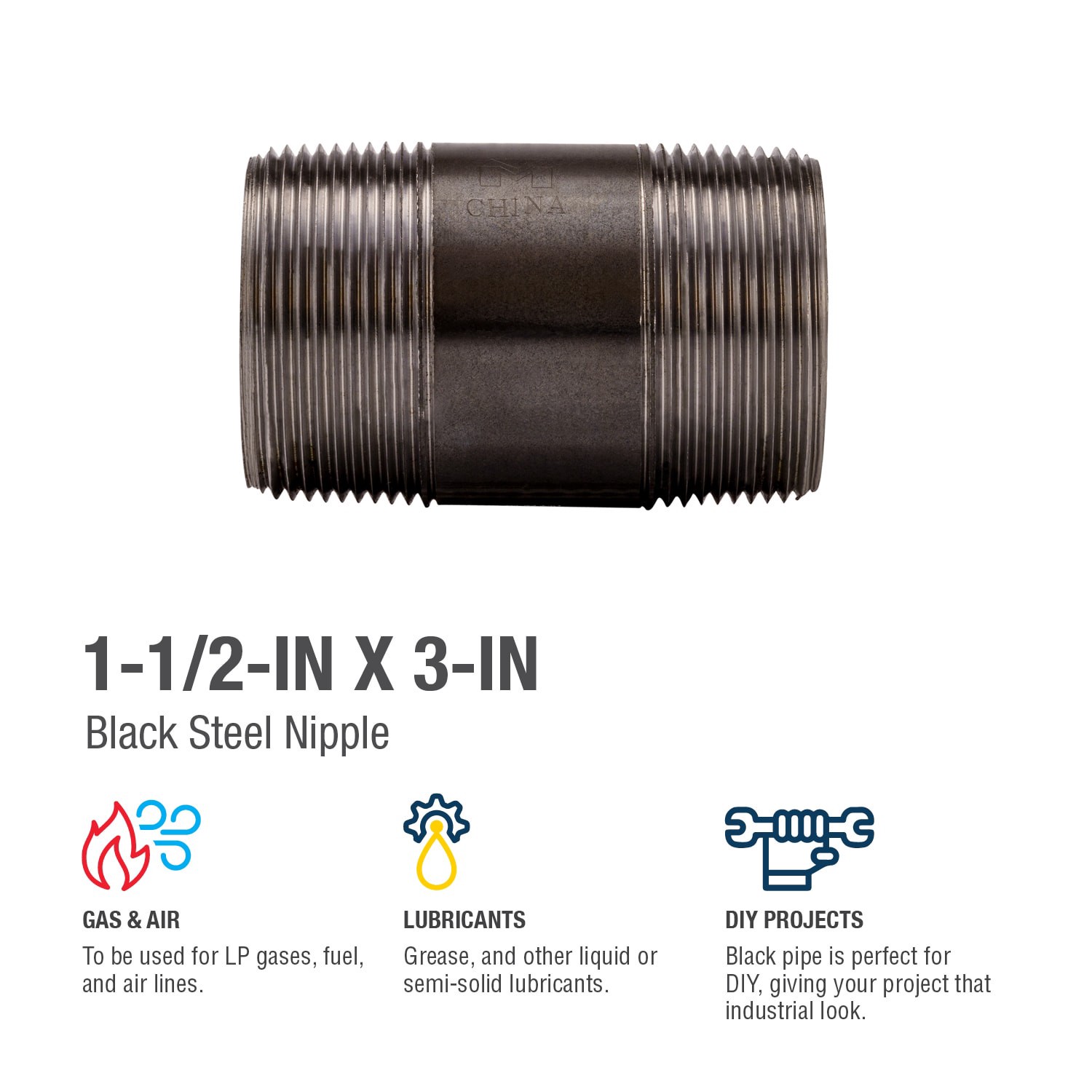 slide 4 of 6, RELIABILT 1-1/2-in x 3-in Black Nipple, 1 ct