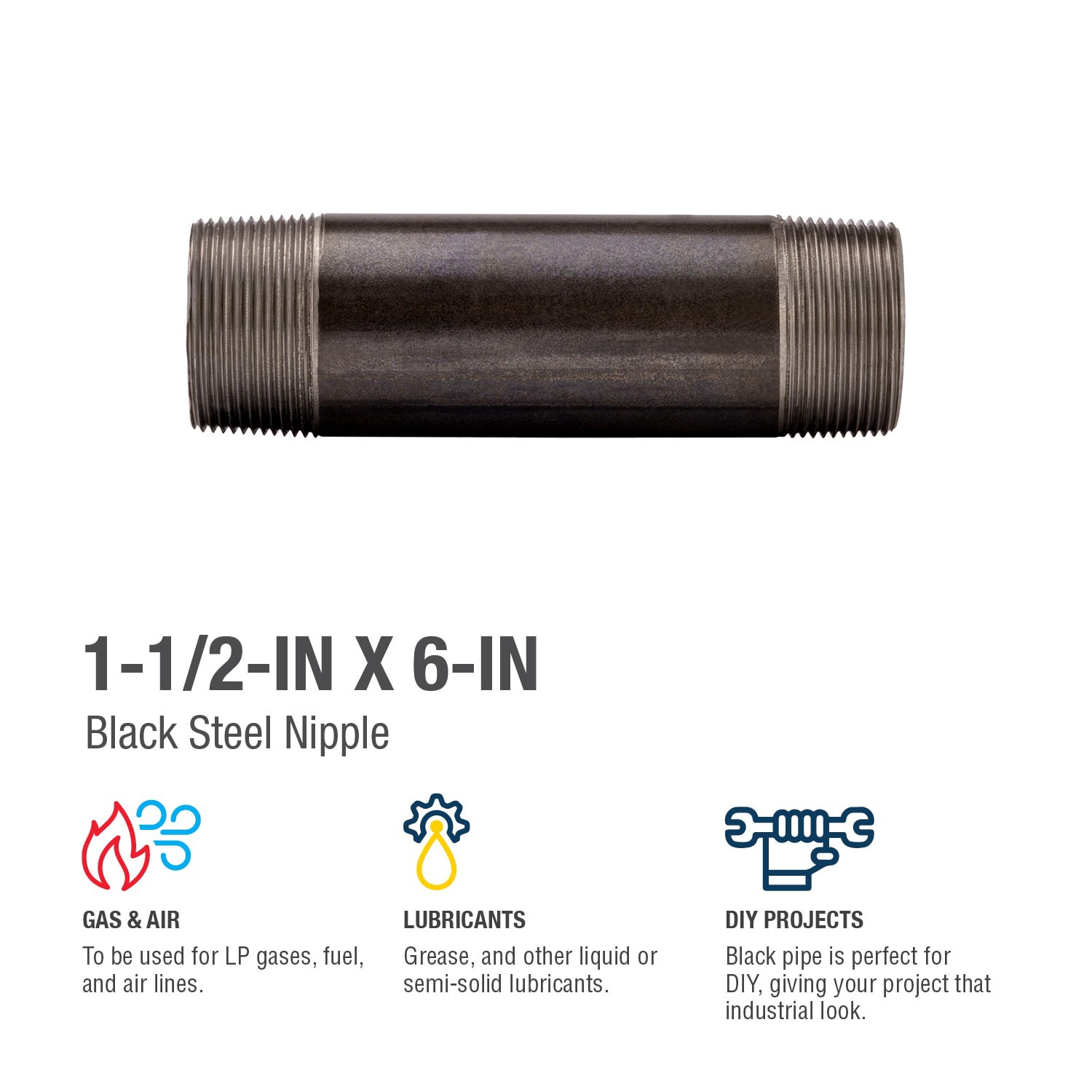 slide 4 of 6, RELIABILT 1-1/2-in x 6-in Black Nipple, 1 ct