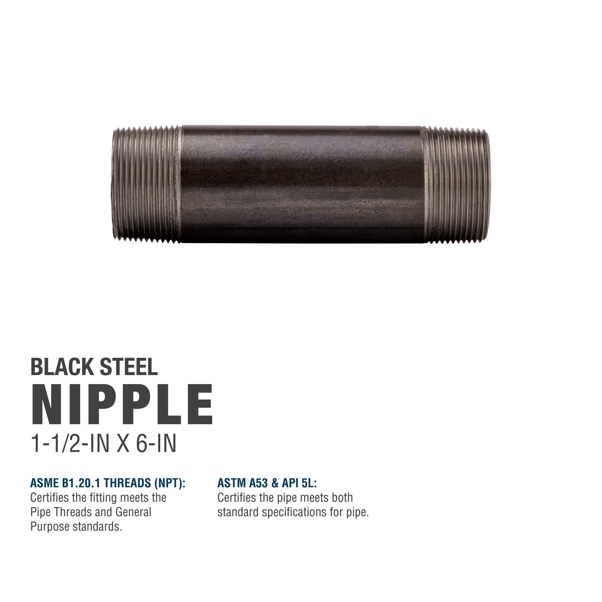 slide 5 of 6, RELIABILT 1-1/2-in x 6-in Black Nipple, 1 ct
