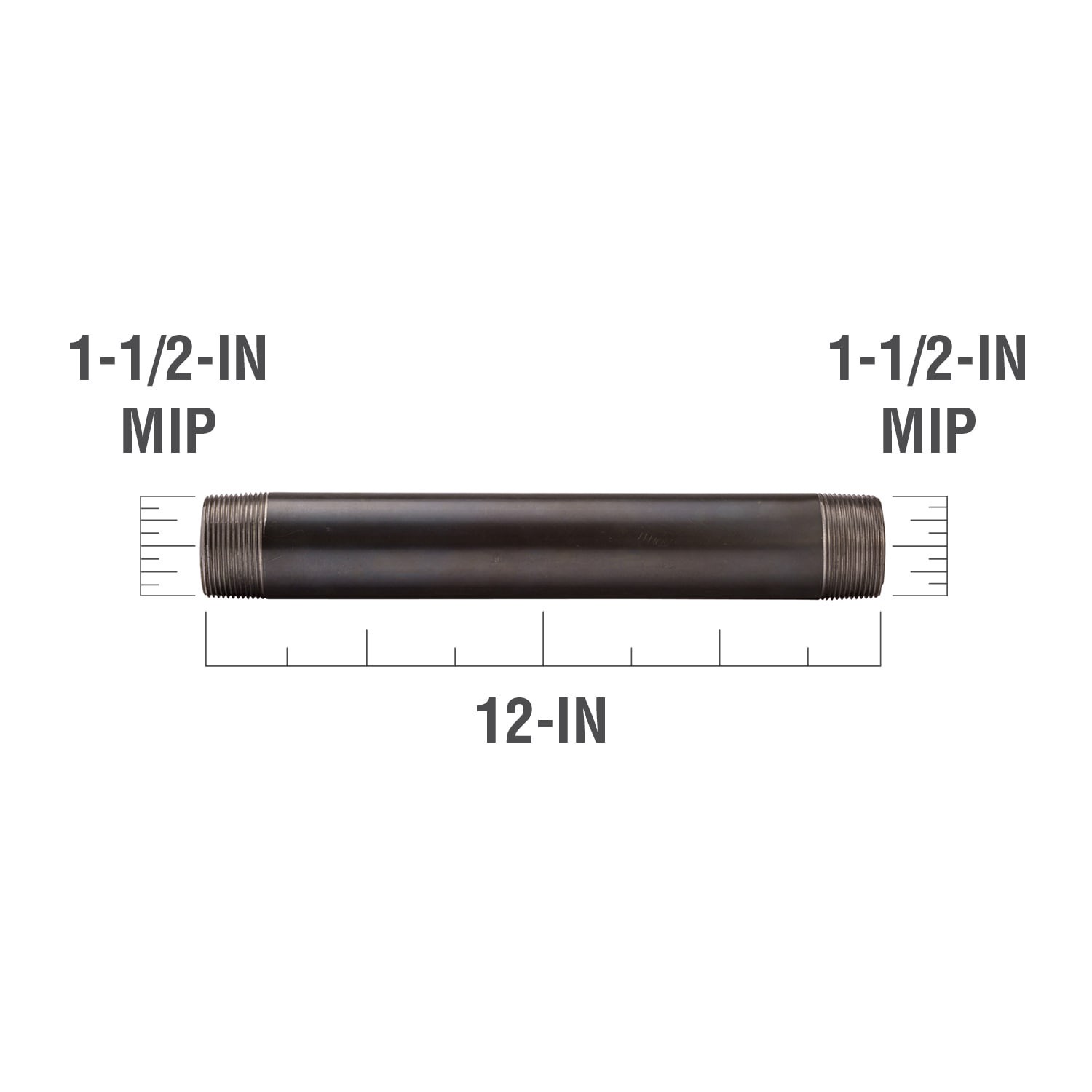 slide 3 of 6, RELIABILT 1-1/2-in x 12-in Black Nipple, 1 ct