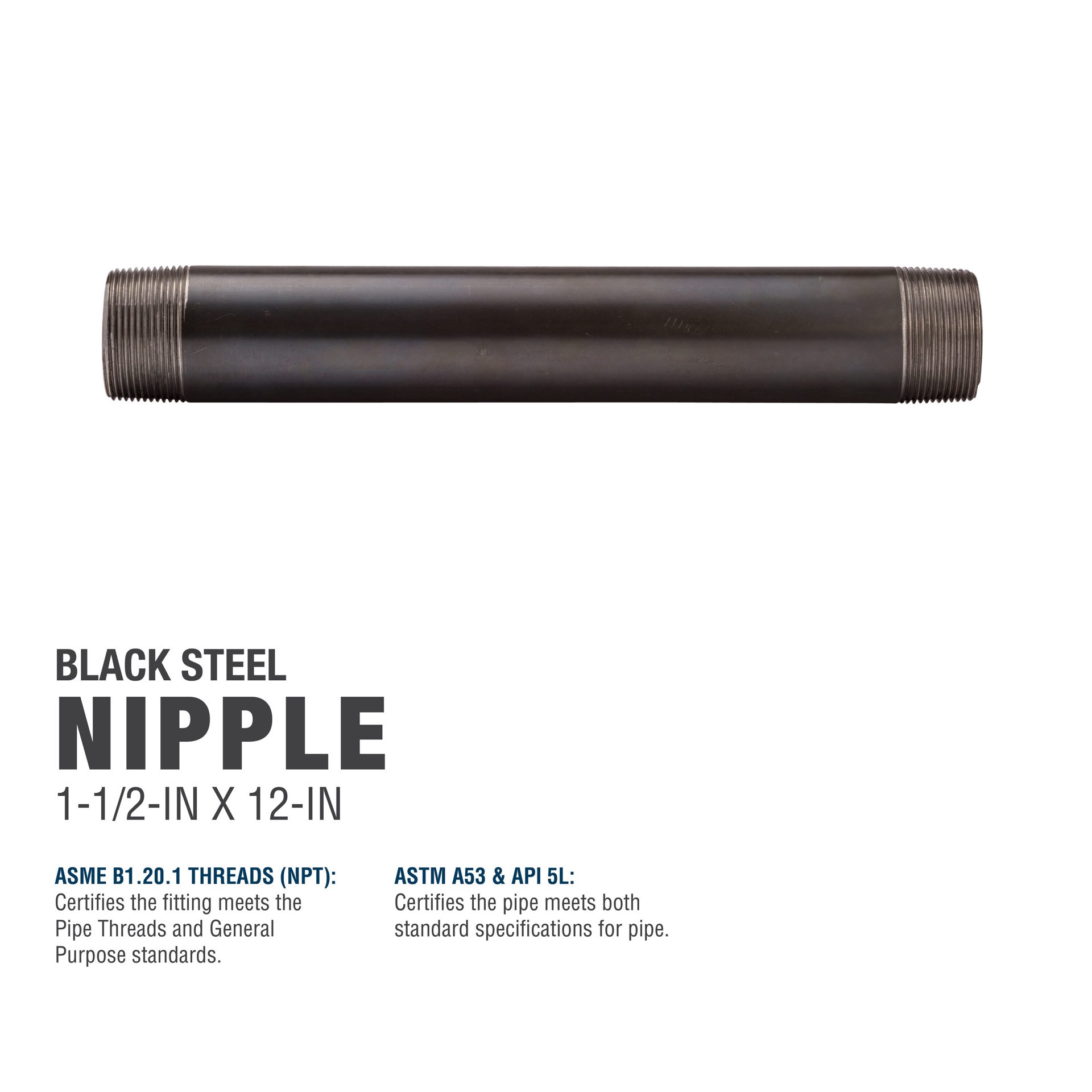 slide 5 of 6, RELIABILT 1-1/2-in x 12-in Black Nipple, 1 ct