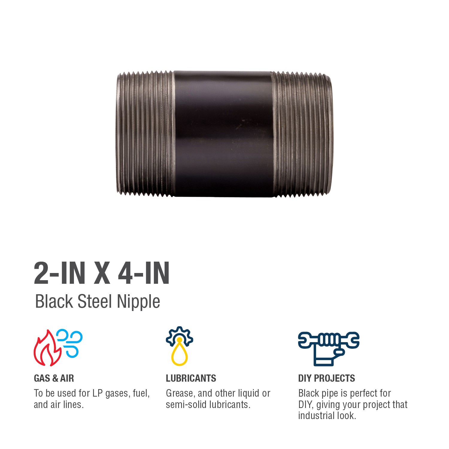 slide 4 of 6, RELIABILT 2-in x 4-in Black Nipple, 1 ct