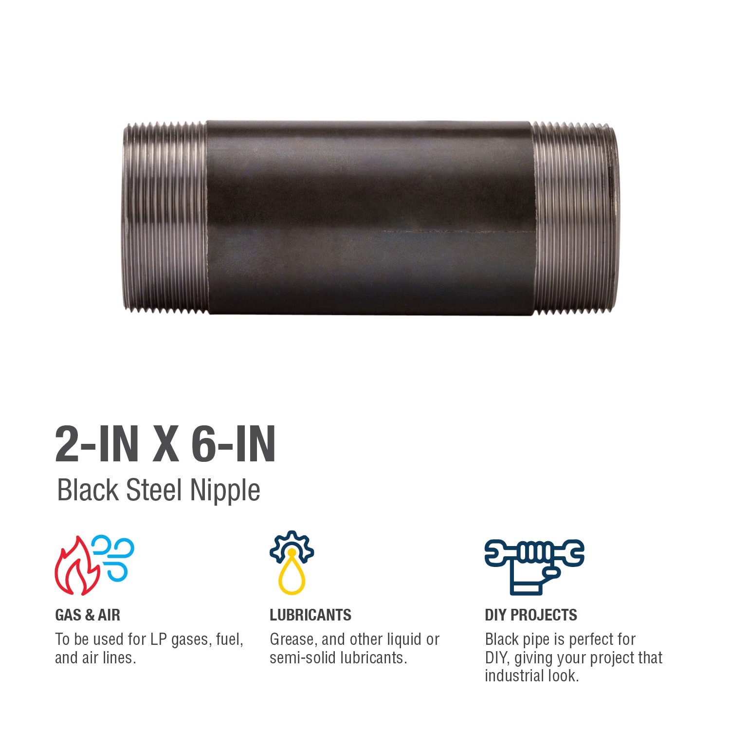 slide 4 of 6, RELIABILT 2-in x 6-in Black Nipple, 1 ct