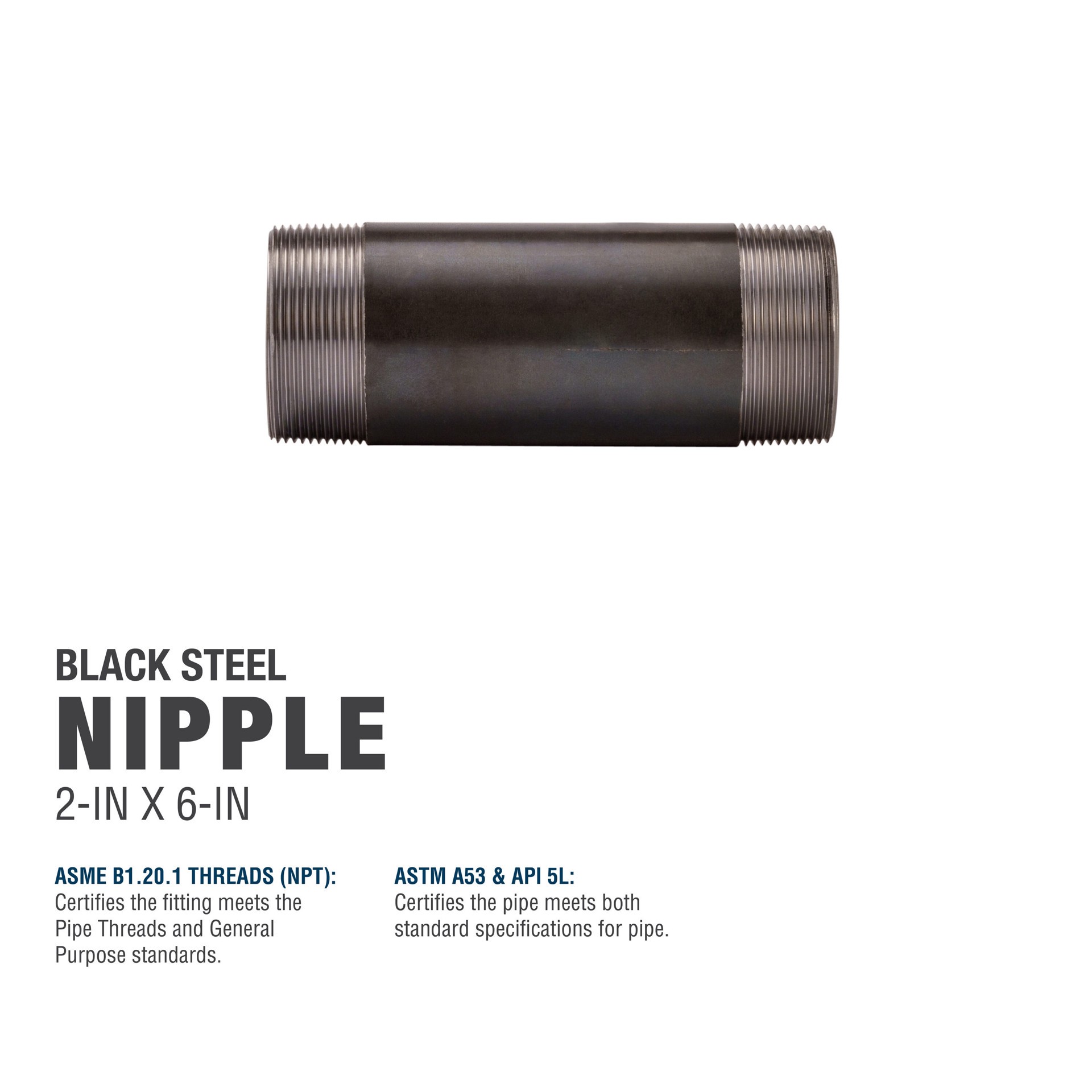 slide 5 of 6, RELIABILT 2-in x 6-in Black Nipple, 1 ct