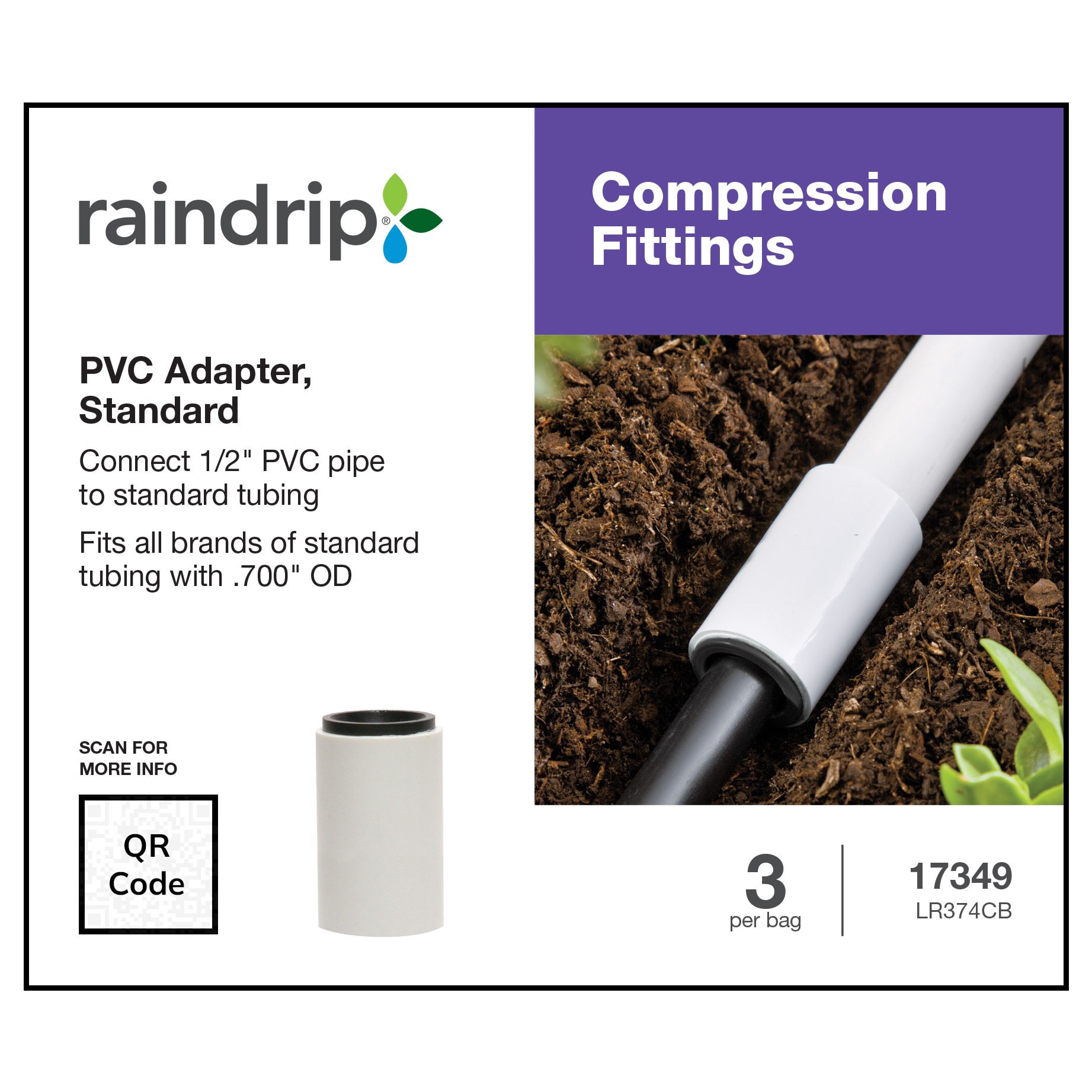 slide 5 of 6, Raindrip 5/8-in Plastic Slip Drip Irrigation Coupling 3 -Pack, 1 ct