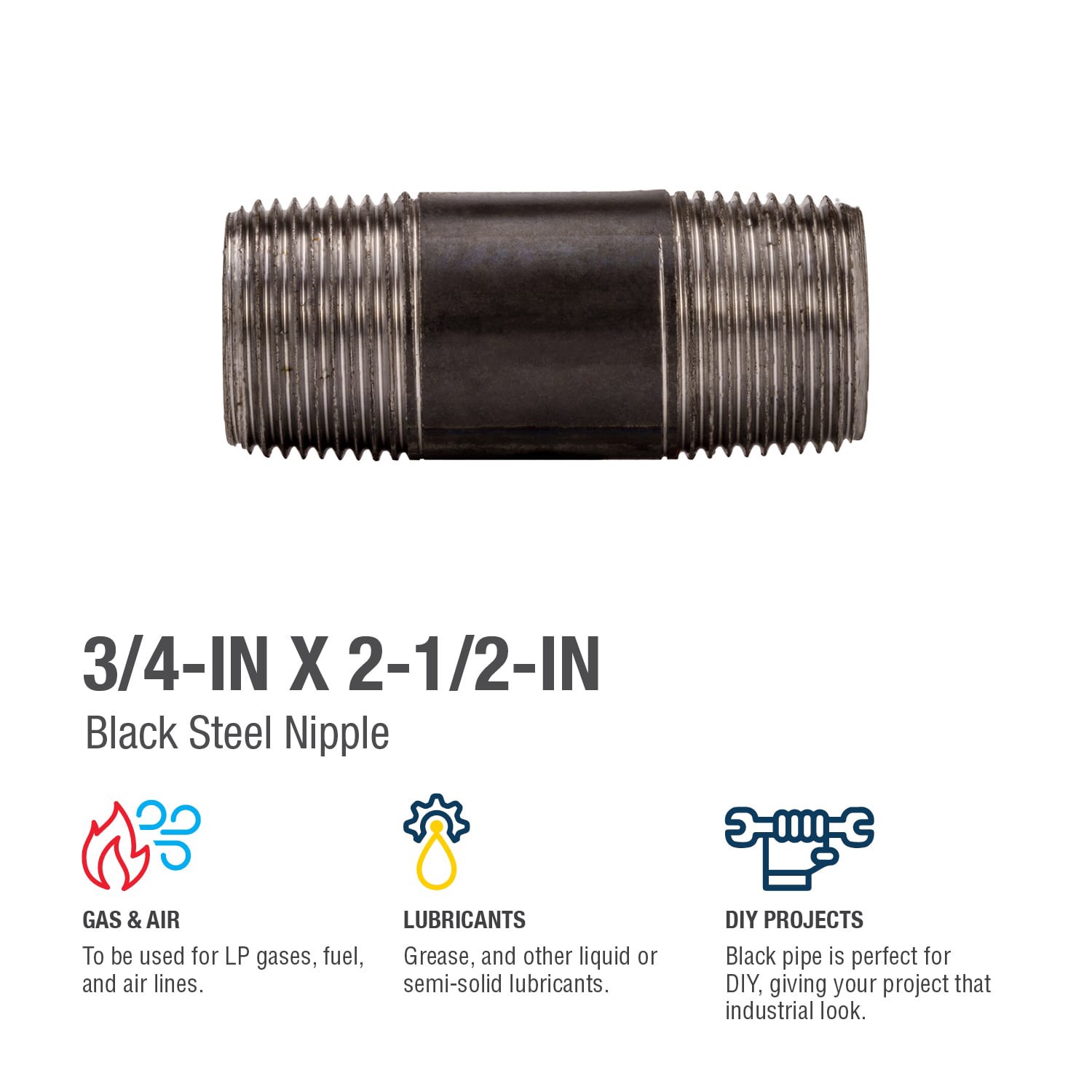 slide 4 of 6, RELIABILT 3/4-in x 2-1/2-in Black Nipple, 1 ct