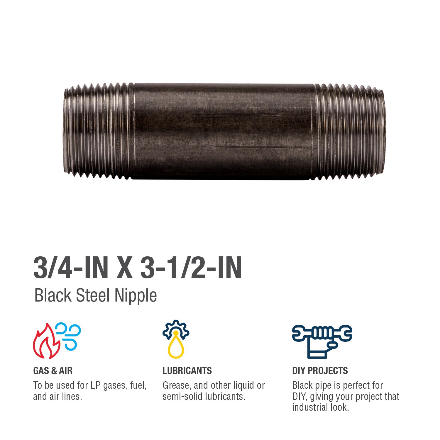 slide 4 of 6, RELIABILT 3/4-in x 3-1/2-in Black Steel Nipple, 1 ct