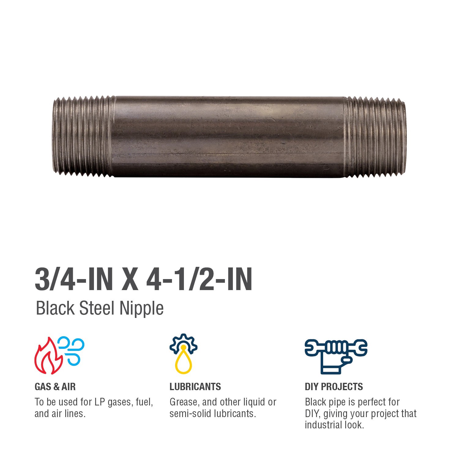 slide 4 of 6, RELIABILT 3/4-in x 4-1/2-in Black Nipple, 1 ct