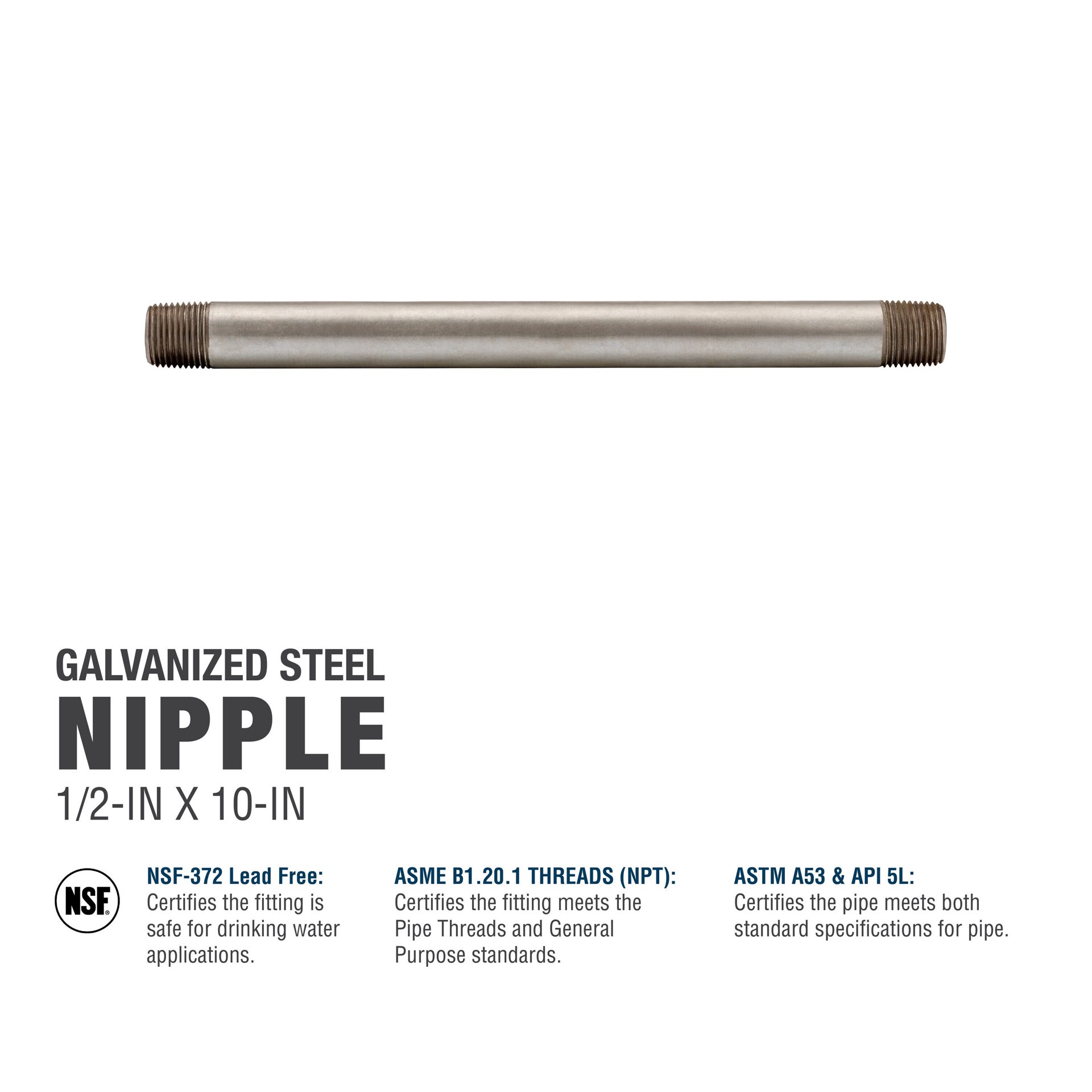 slide 5 of 6, RELIABILT 1/2-in x 10-in Galvanized Nipple, 1 ct
