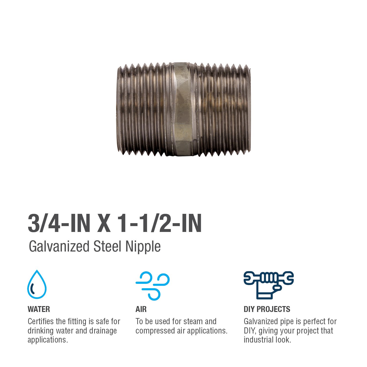 slide 4 of 6, RELIABILT 3/4-in x 1-1/2-in Galvanized Nipple, 1 ct