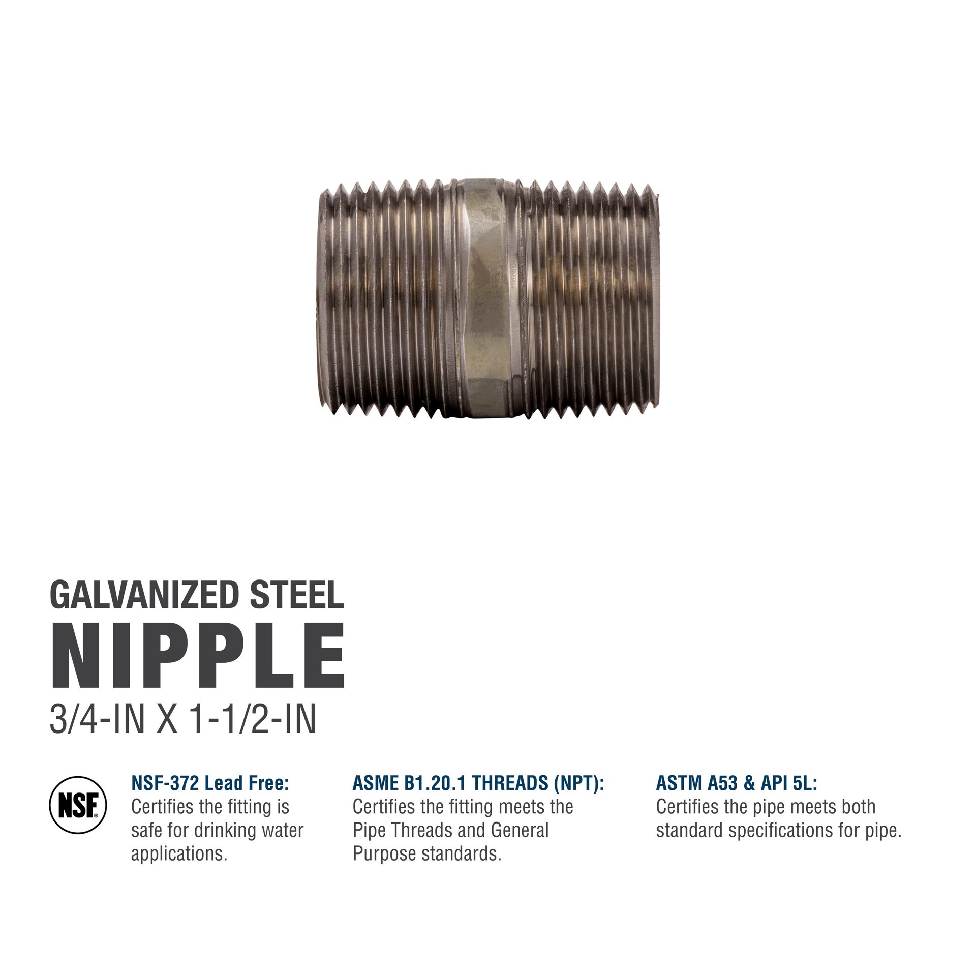 slide 5 of 6, RELIABILT 3/4-in x 1-1/2-in Galvanized Nipple, 1 ct