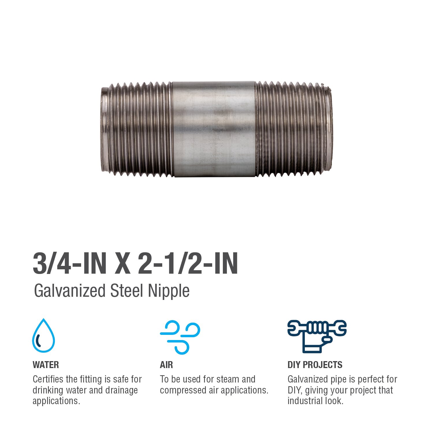 slide 4 of 6, RELIABILT 3/4-in x 2-1/2-in Galvanized Nipple, 1 ct