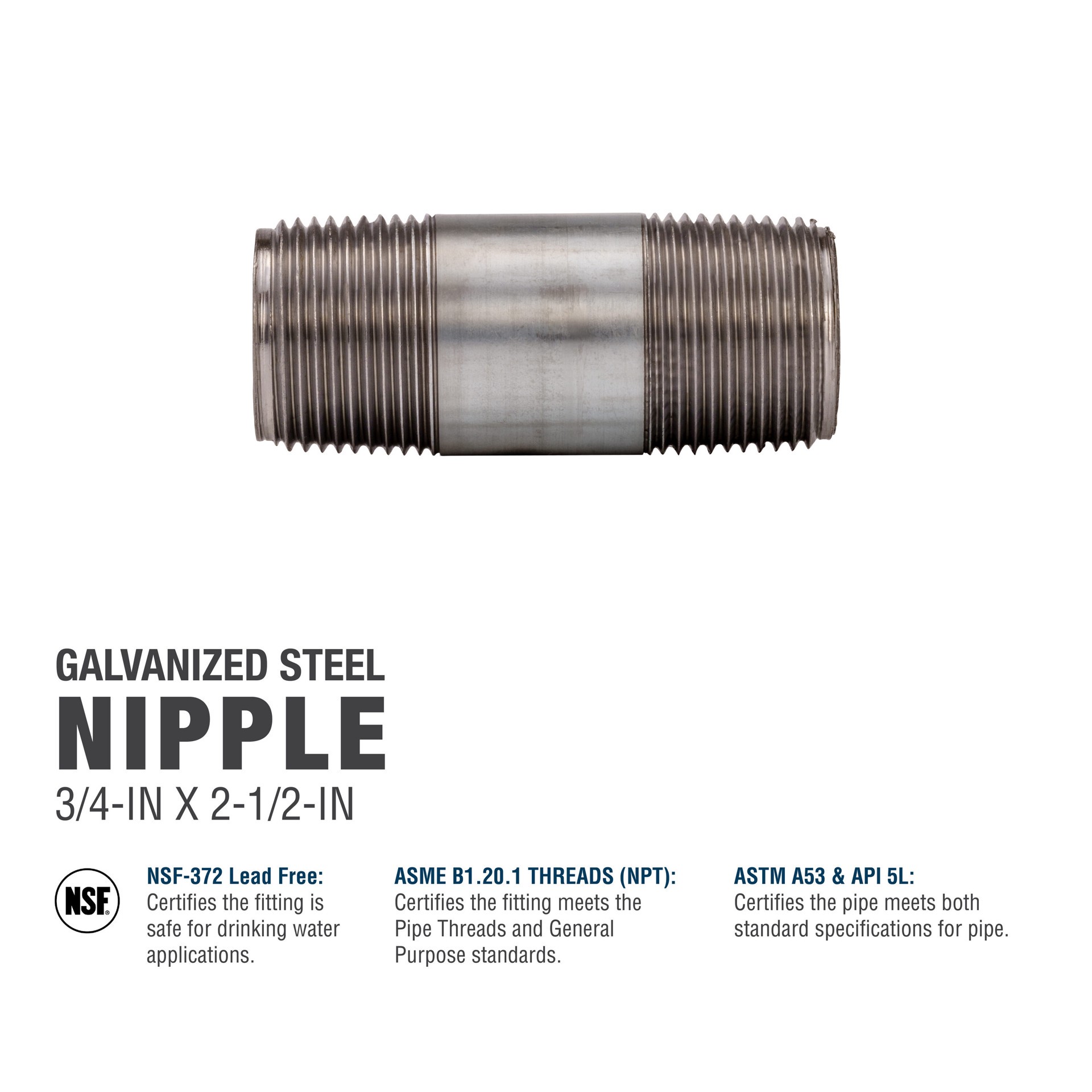 slide 5 of 6, RELIABILT 3/4-in x 2-1/2-in Galvanized Nipple, 1 ct