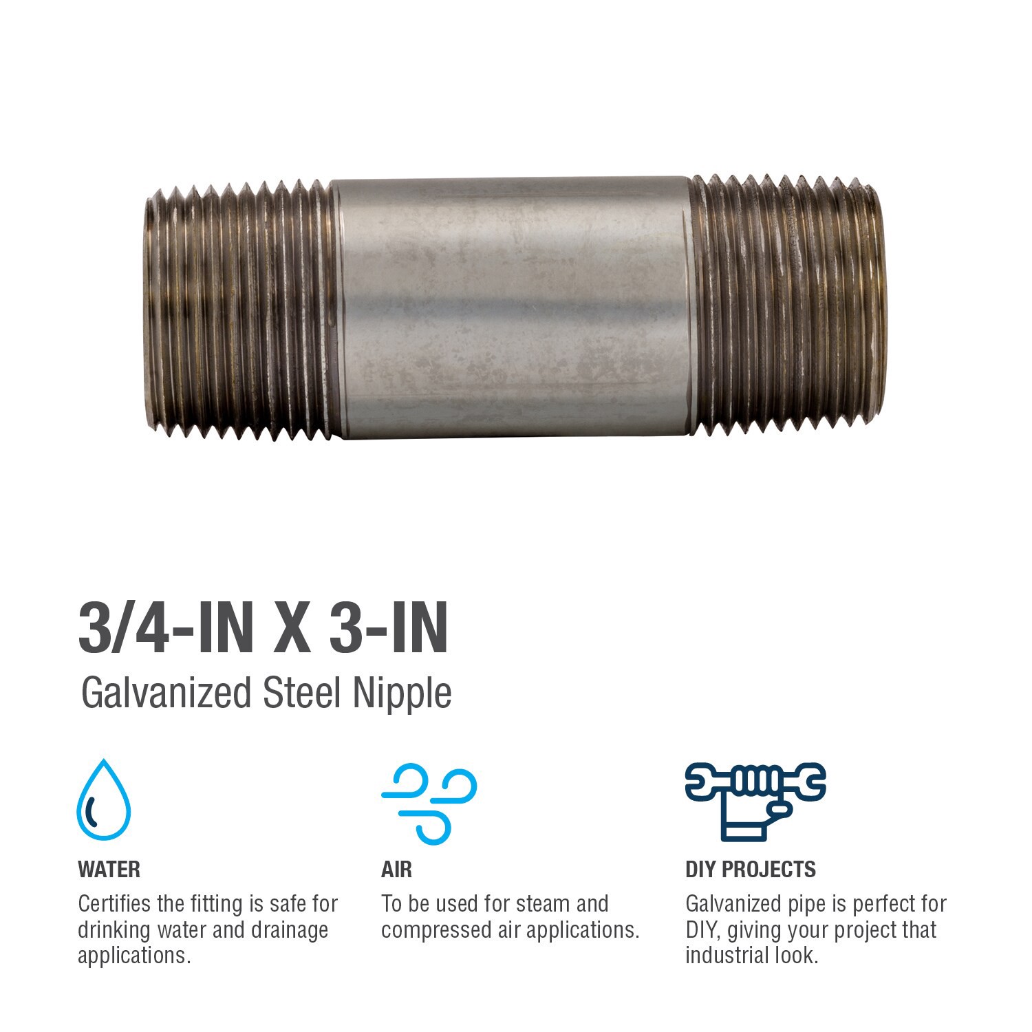 slide 4 of 6, RELIABILT 3/4-in x 3-in Galvanized Nipple, 1 ct