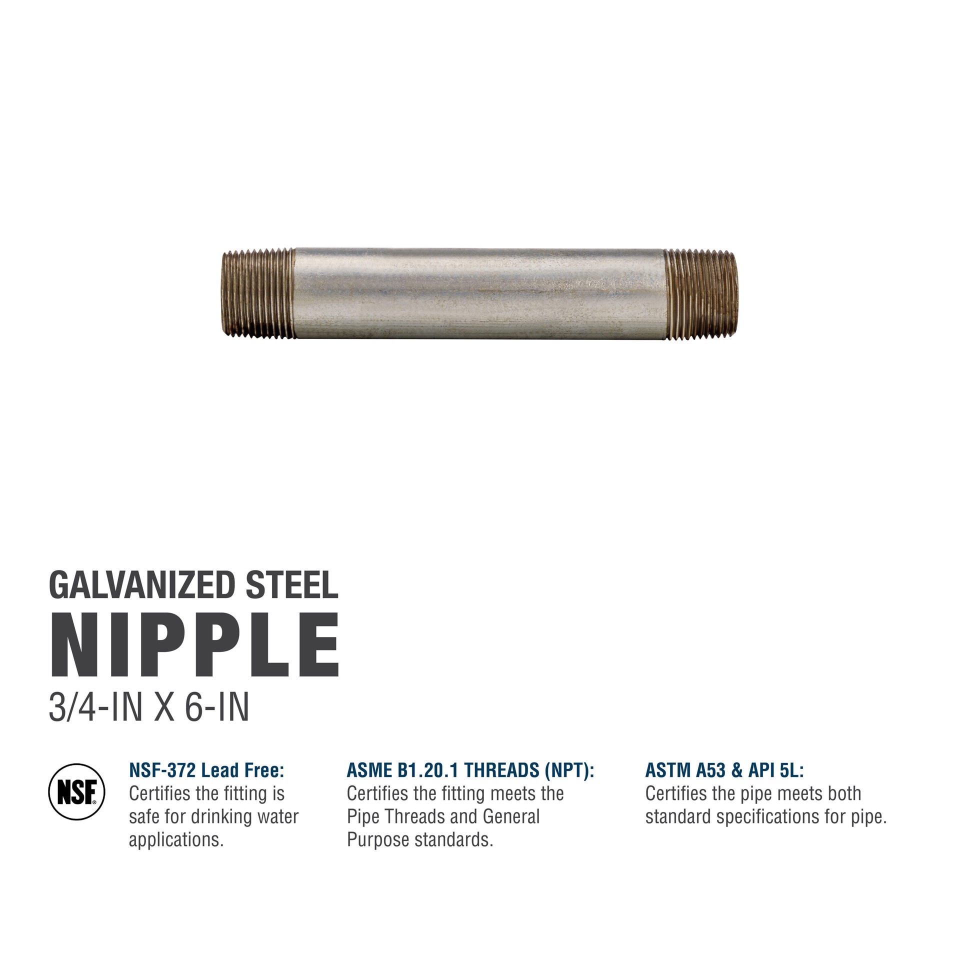 slide 5 of 6, RELIABILT 3/4-in x 6-in Galvanized Nipple, 1 ct