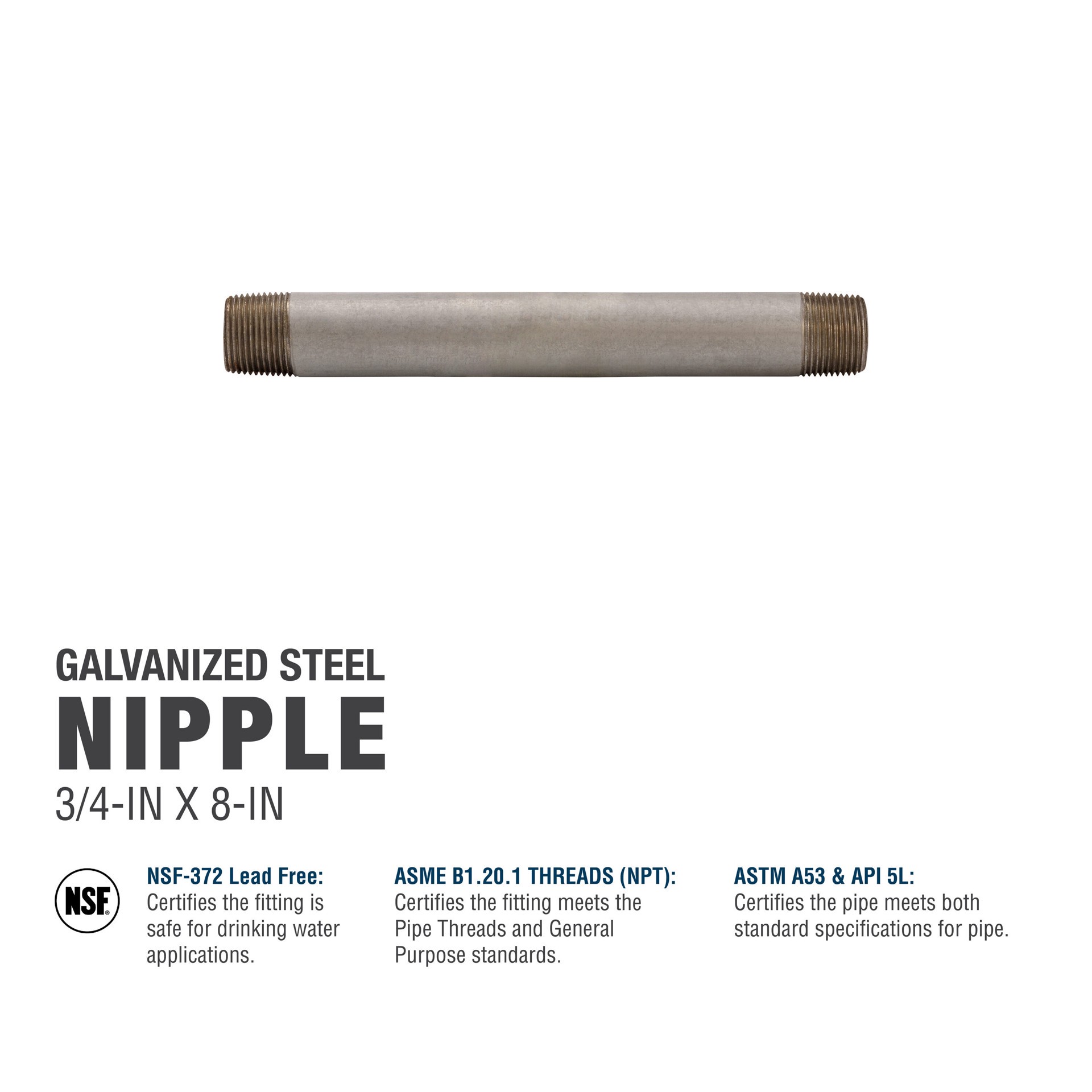 slide 5 of 6, RELIABILT 3/4-in x 8-in Galvanized Nipple, 1 ct