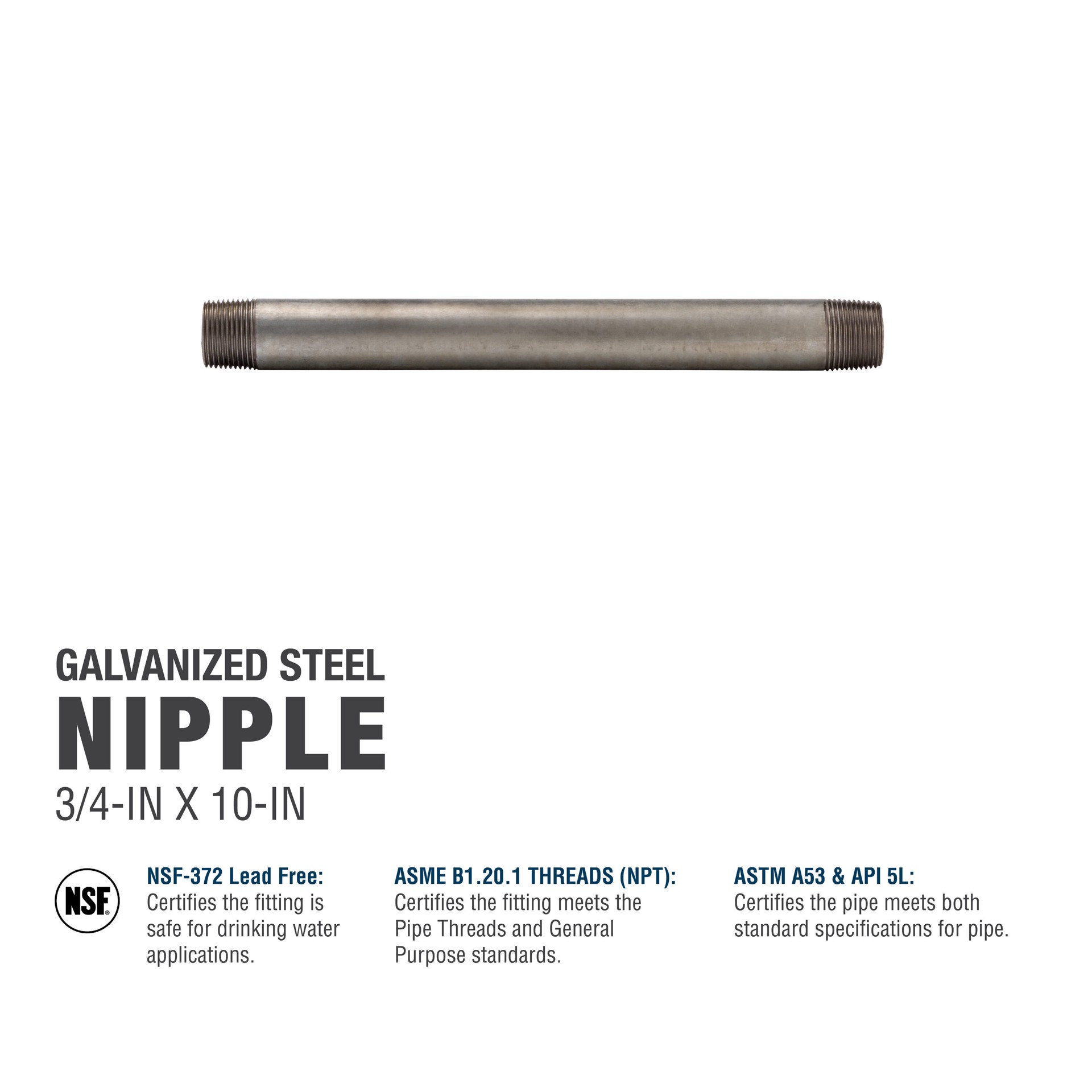 slide 5 of 6, RELIABILT 3/4-in x 10-in Galvanized Nipple, 1 ct