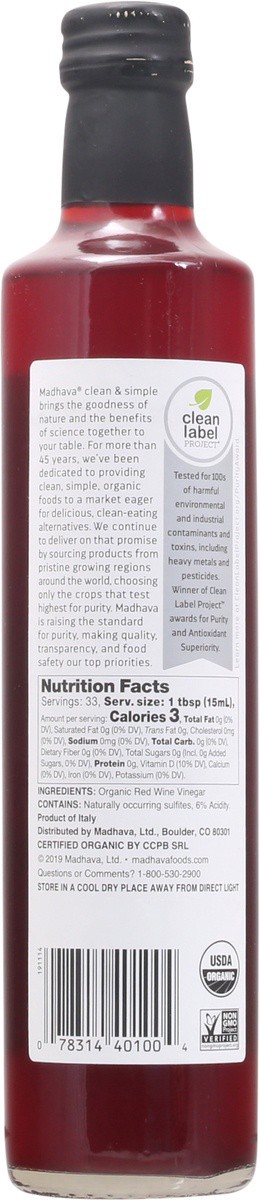 slide 7 of 9, Madhava Organic Red Wine Vinegar 16.9 fl oz, 16.9 fl oz