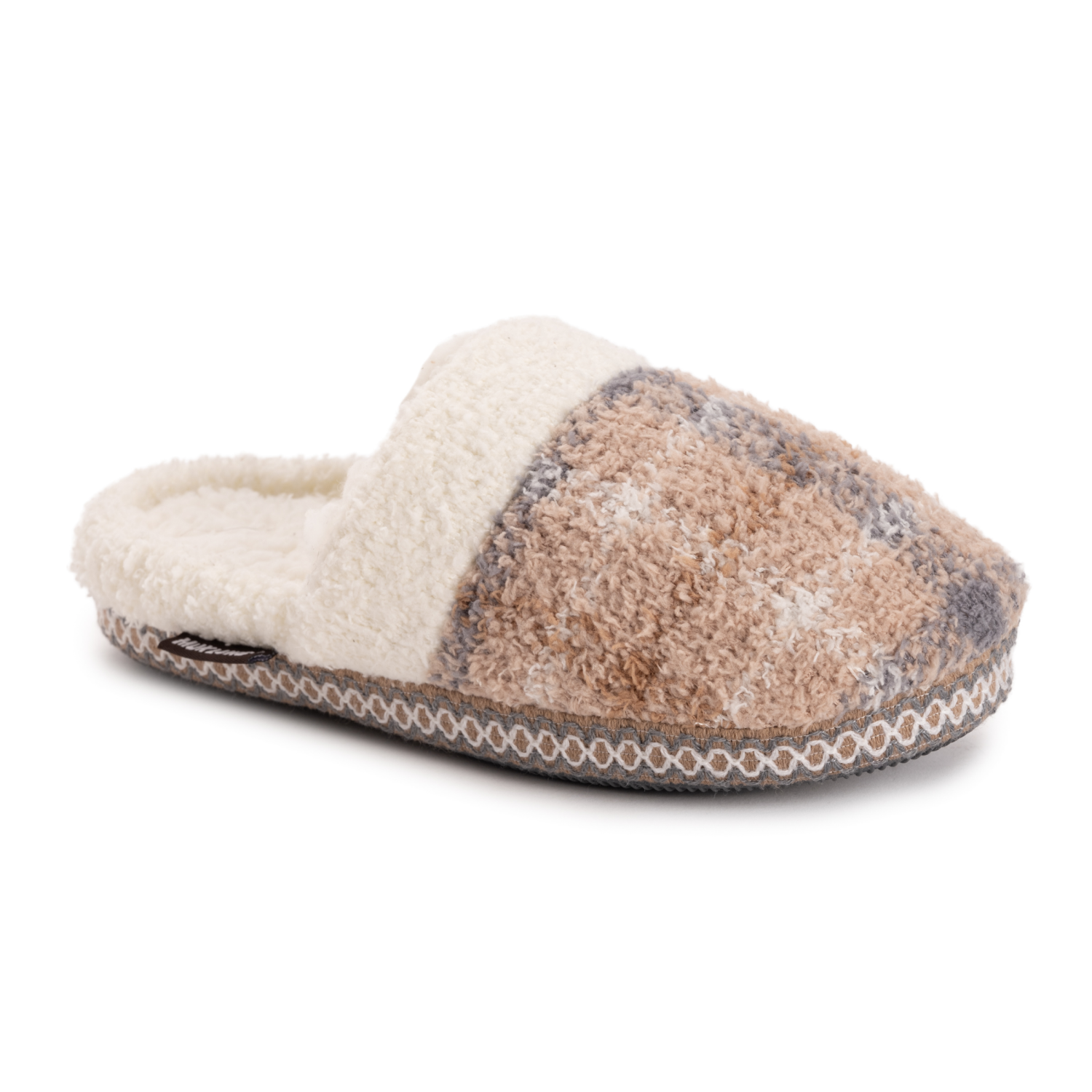 slide 1 of 6, Muk Luks Women's Cozy Plaid Scuff Slipper Tan, Medium (7-8), 1 ct
