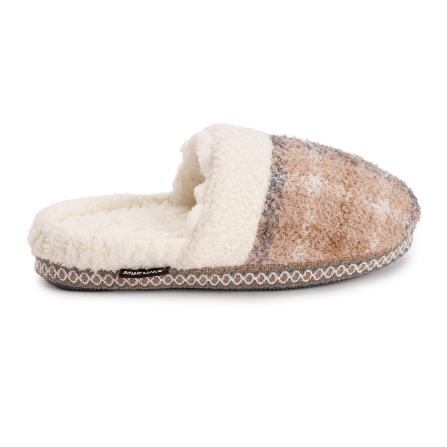 slide 5 of 6, Muk Luks Women's Cozy Plaid Scuff Slipper Tan, Large (9-10), LG