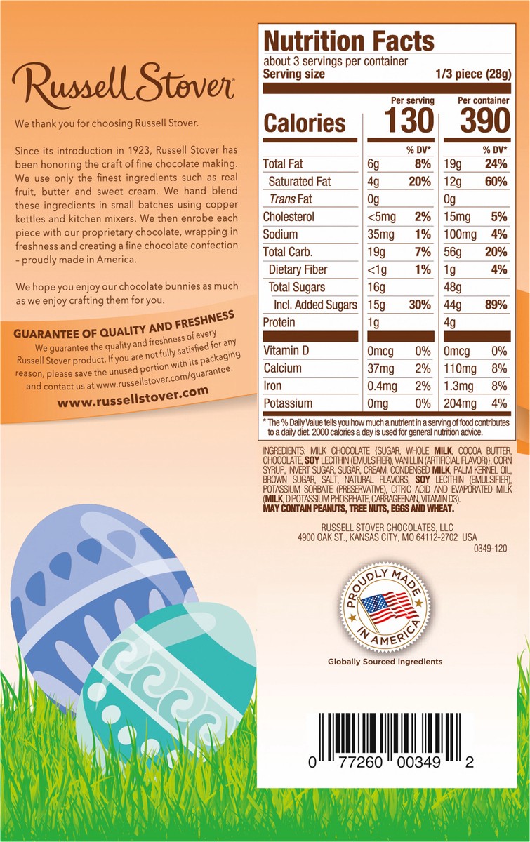 slide 4 of 8, Russell Stover Easter Caramel Milk Chocolate Easter Bunny, 3 oz., 3 oz