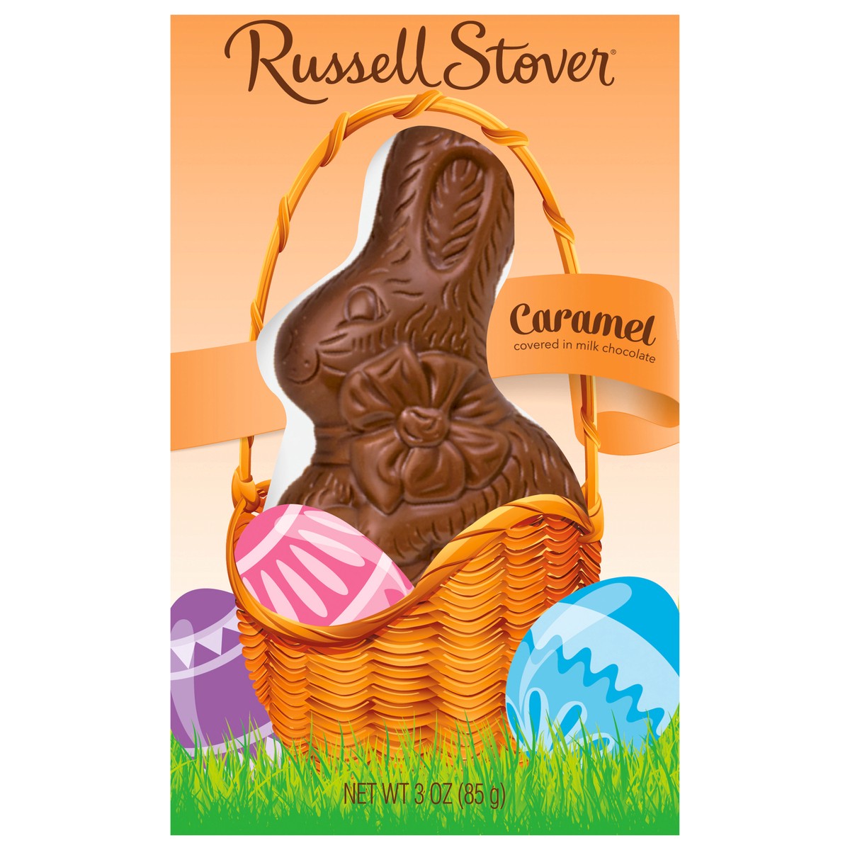 slide 1 of 8, Russell Stover Easter Caramel Milk Chocolate Easter Bunny, 3 oz., 3 oz