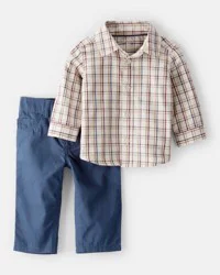 Carters Baby Boy 2-Piece Plaid Shirt & Pant Set - Maroon/Ivory Plaid 12M
