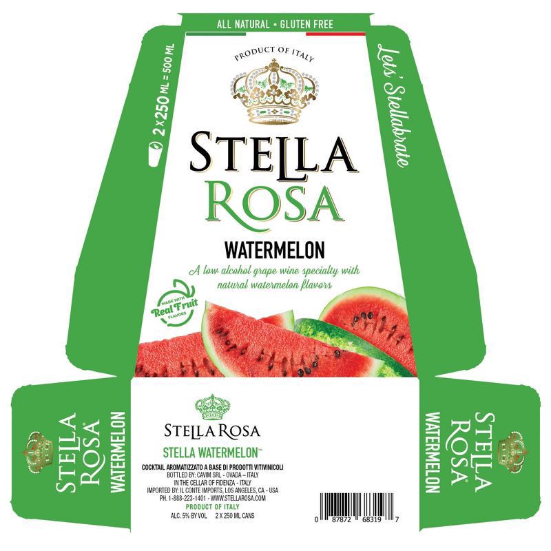 slide 3 of 8, Stella Rosa Watermelon Semi-Sweet Rose Wine 2Pk/250 ml, 2 ct; 50 ml