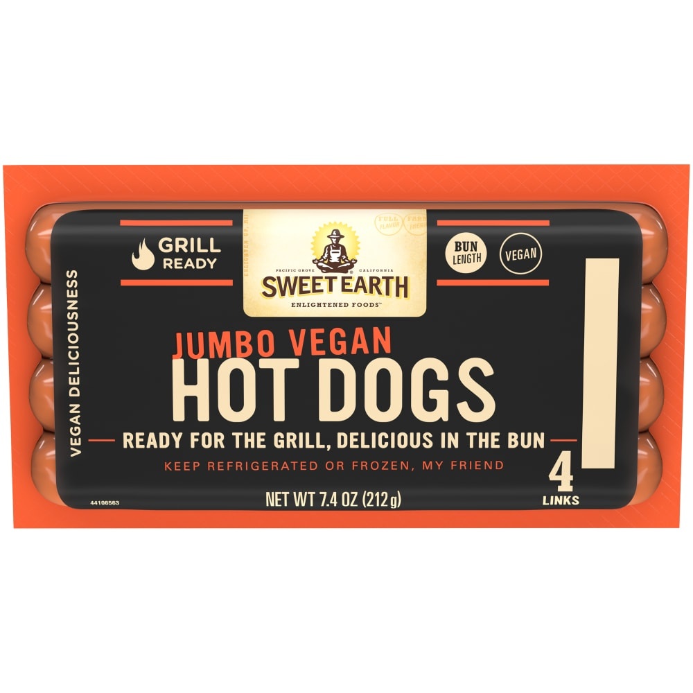 slide 1 of 1, Sweet Earth Jumbo Vegan Hot Dogs, 4 ct  7.4 oz