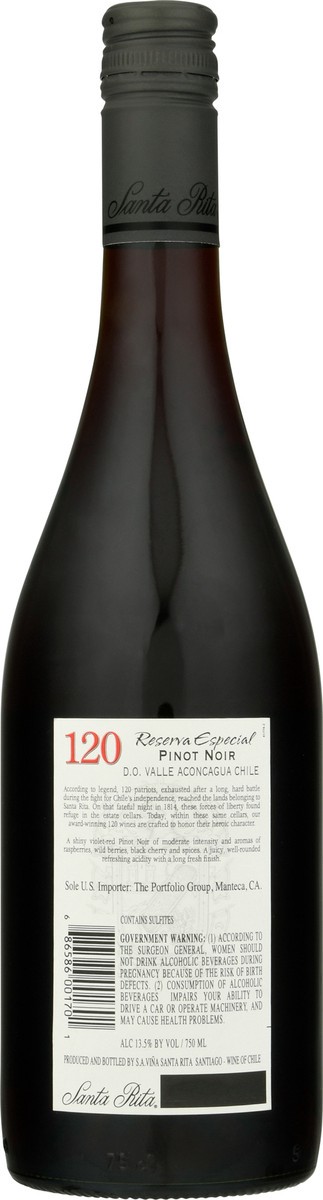 slide 5 of 9, 120 Reserva Especial Valle Aconcagua Chile Pinot Noir 750 ml, 750 ml