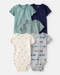 Carter's Baby Boy 5-Pack Train Bodysuits - Green/Blue, Cream/Grey, Green/Navy - 9M