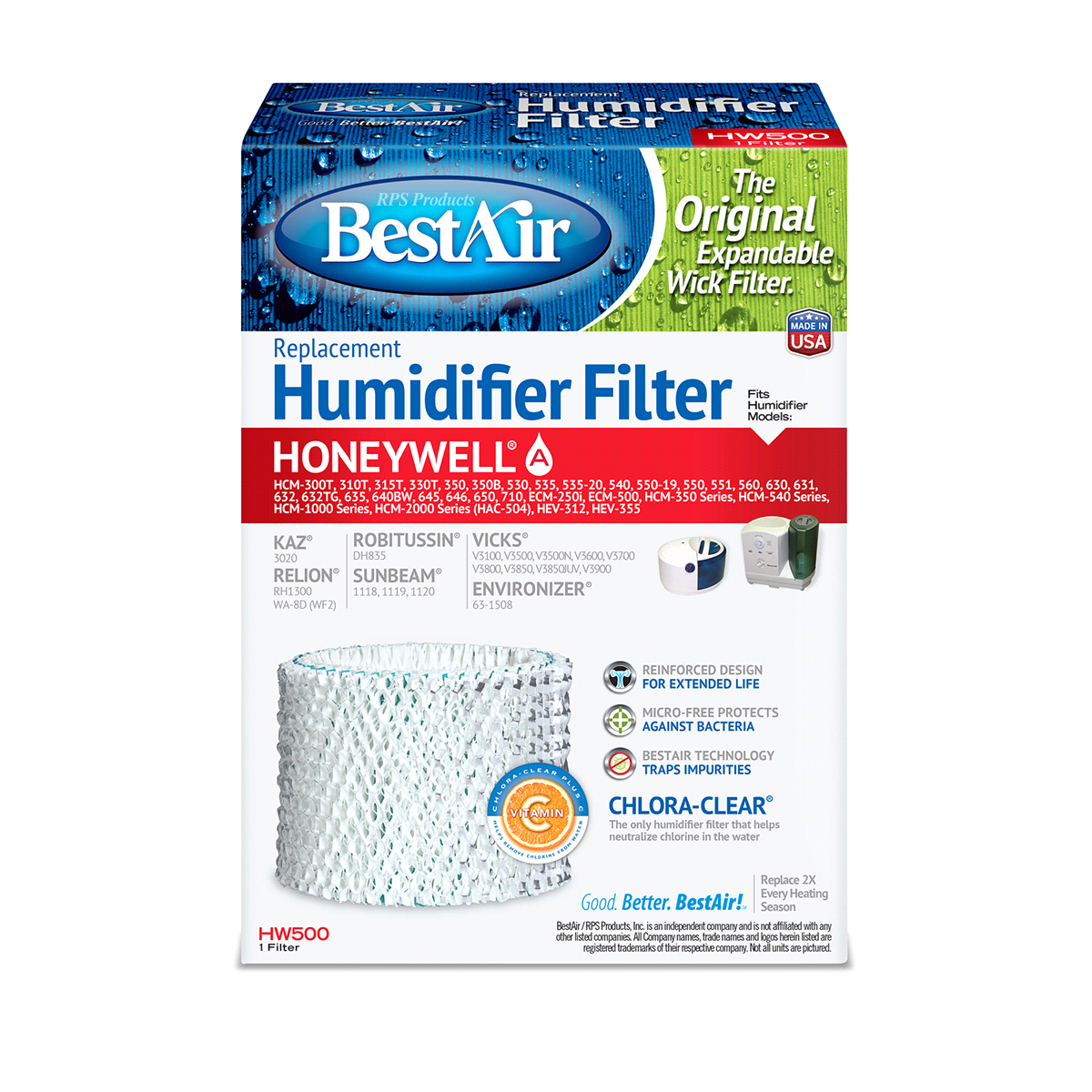 slide 1 of 5, BestAir Extended Life Humidifier Filter For Honeywell Humidifiers, HW500, 1 ct