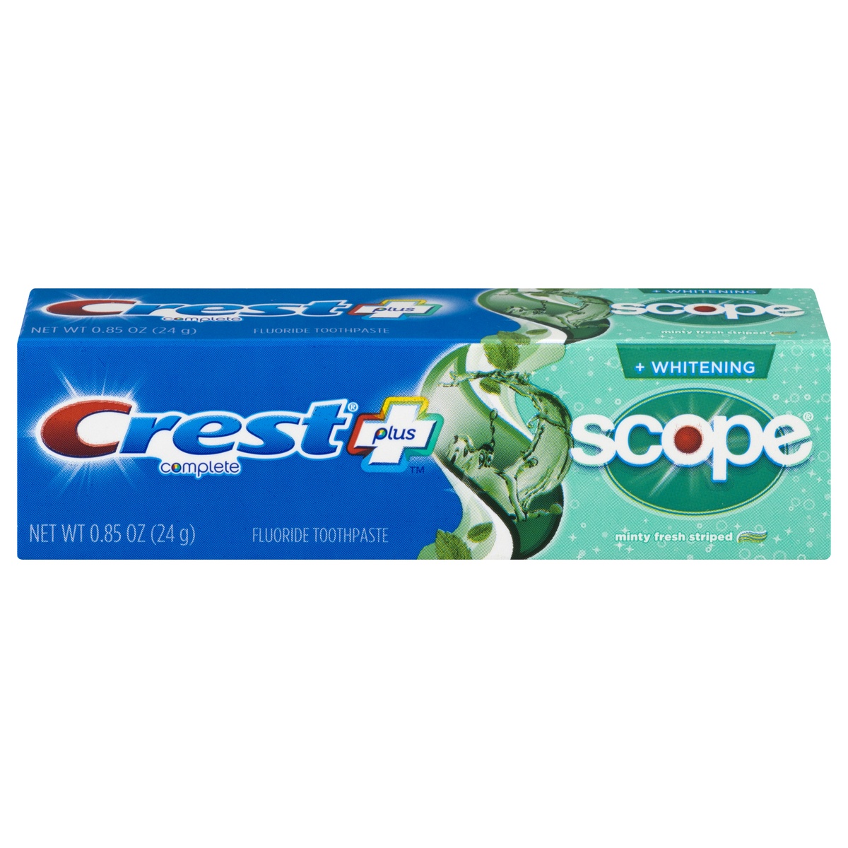 slide 1 of 3, Crest Complete Whitening Plus Scope Multi-benefit Fluoride Toothpaste, Minty, 0.85 oz