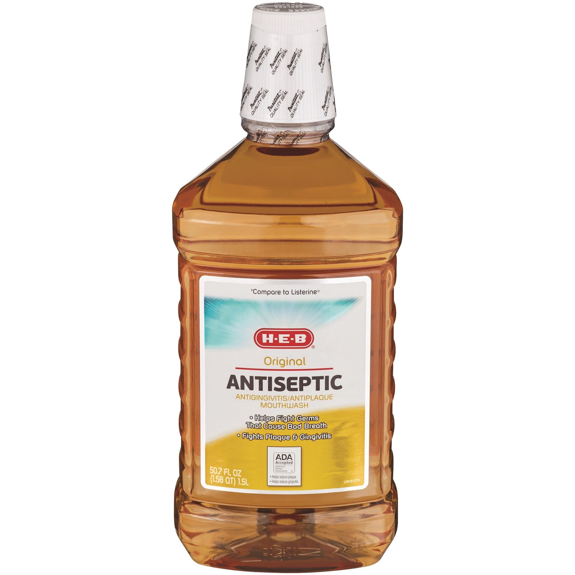 slide 1 of 1, H-E-B Original Antiseptic Mouthwash Amber, 1.5 liter