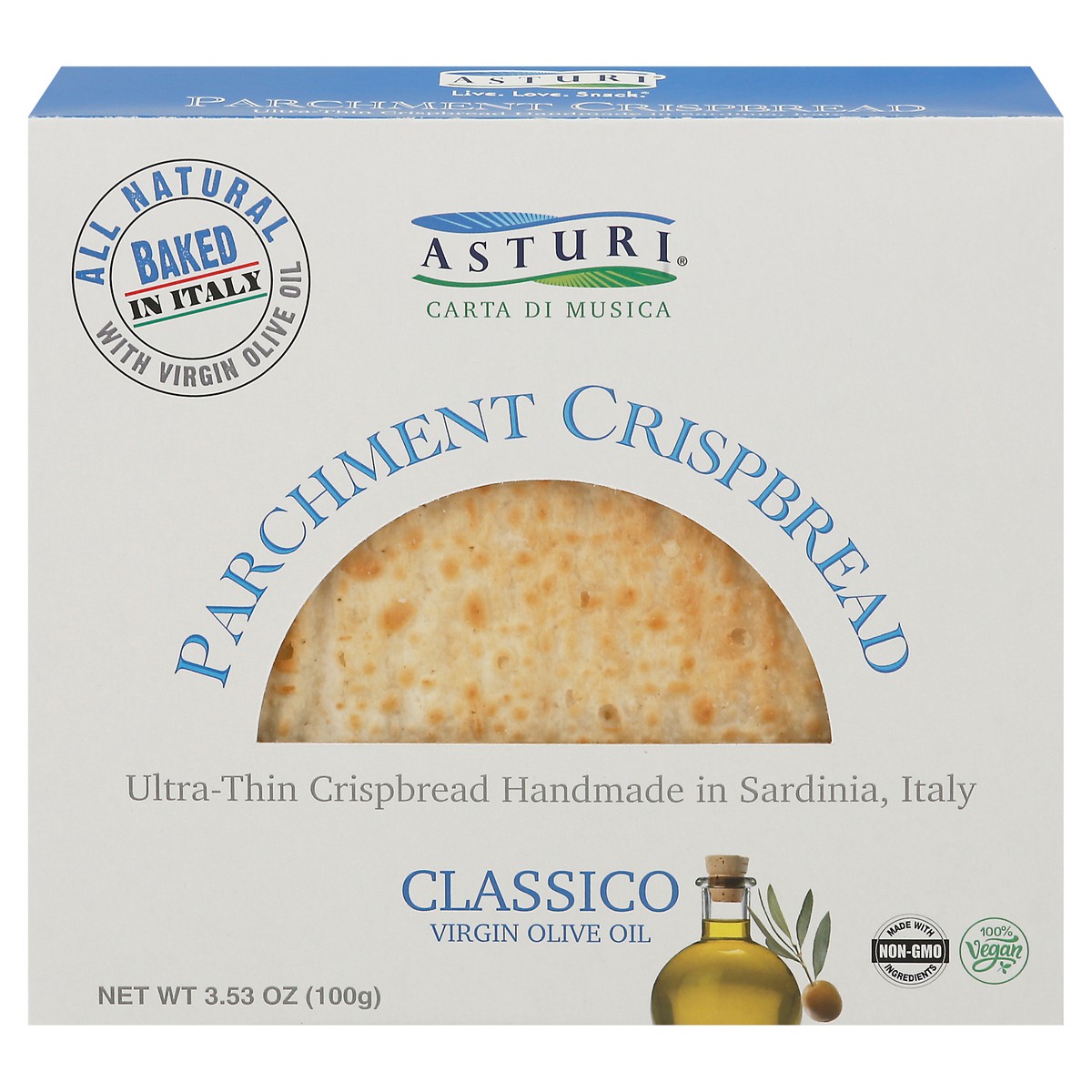 slide 1 of 4, Asturi Parchment Classico Virgin Olive Oil Crispbread 3.53 oz, 3.53 oz