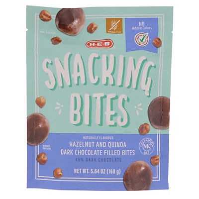 slide 1 of 1, H-E-B Hazelnut and Quinoa Dark Chocolate Filled Snacking Bites, 5.64 oz